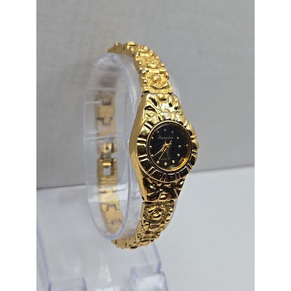 Hampden Women Quartz Goldtone Nugget Bracelet Watch Japan Movt New Battery Black - Picture 3 of 10